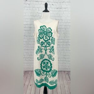 Boden 12L Long Green Bright Flowers Sleeveless Dress Cotton Church Cozy